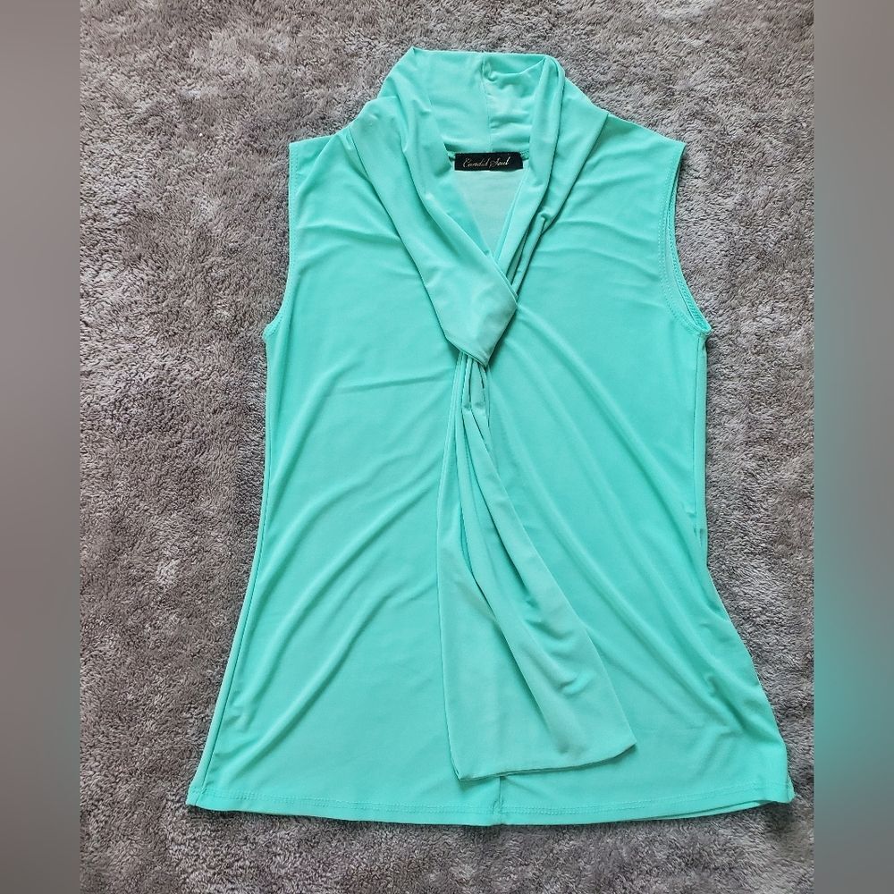 Mint Green Sleeveless Tie-Neck Blouse Size M - Picture 2 of 6